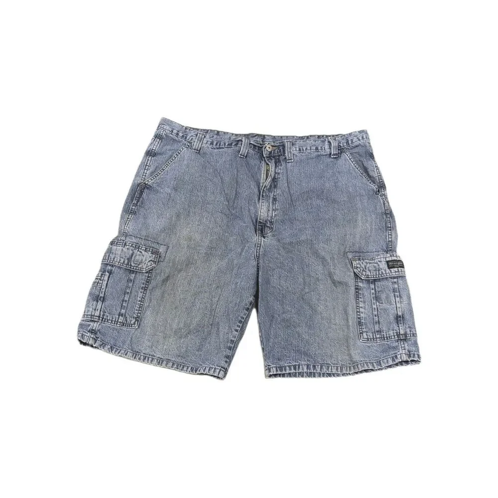 Y2K Baggy Workwear Wrangler Jorts‎ Carpenter Denim Cargo Men's 44 Worn Wash